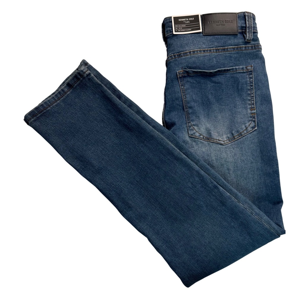 Kenneth Cole Mens Cole Straight Fit Number 2 Jeans Laural Blue 30x32